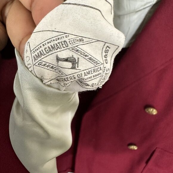 VTG 60s Coat 1960s Double Breasted Coat Blazer Wool Wine Red Gold Button M/L - Picture 7 of 7